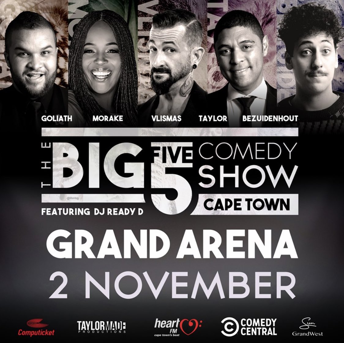 MUST-SEE COMEDY: <a href="/big5comedy/">Big 5 Comedy Show</a> returns to #capetown on 2 Nov at @grandwestsa Catch SA comedians @fortyshort , <a href="/schalkiebez/">Schalk Bezuidenhout</a> , <a href="/TheStuartTaylor/">Stuart Taylor</a> , <a href="/tumi_morake/">𝓣𝓾𝓶𝓲 𝓜𝓸𝓻𝓪𝓴𝓮 🌈✊🏾🇿🇦💖</a> and <a href="/JasonGoliath/">Jason Goliath</a> live in action. Book now at <a href="/computicket/">Computicket</a> - where tickets start from R180 each <a href="/CPTgigs/">Cape Town Gig Guide</a> 

 #big5comedyshow