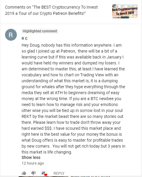 Great review of our Patreon Membership for Altcoin and Bitcoin Traders!  Join our Membership Drive and help us reach our goal of automating our 'Altcoin Bull Market Watch' Spreadsheet!