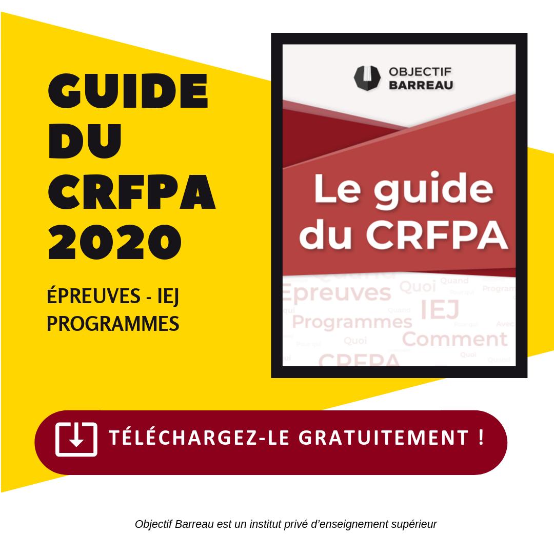 ⚖ Vous pensez passer le CRFPA en 2020 ? ⚖

Téléchargez gratuitement le guide du candidat au CRFPA : bit.ly/2o5dhwU 
#crfpa2020 #crfpa #teamjuriste #etudiantendroit #objectifbarreau