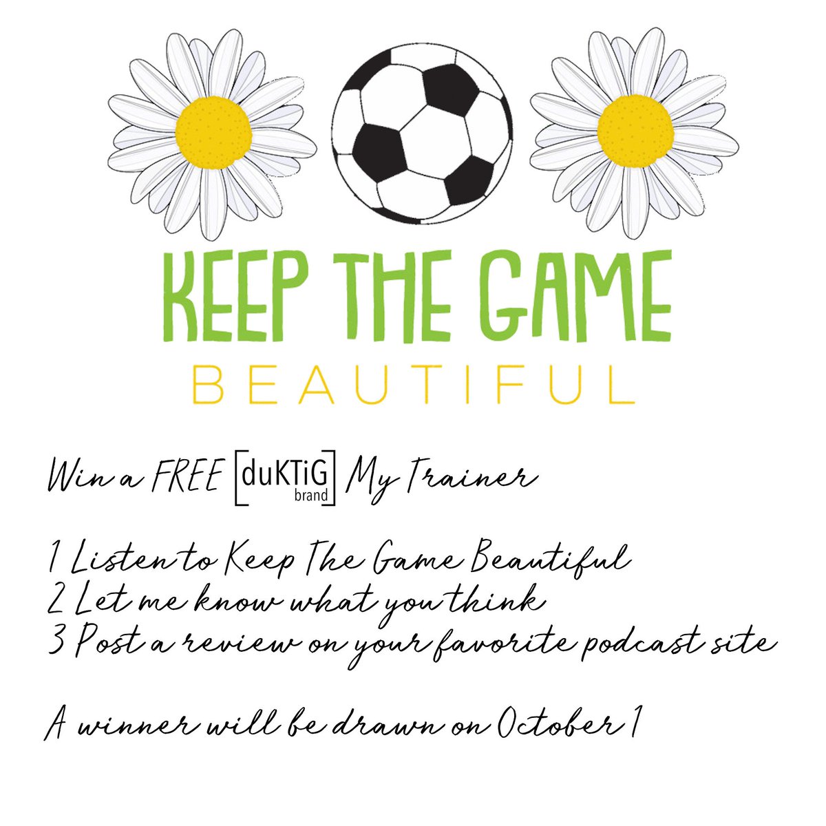 KTGBeautiful's tweet photo. Episode 3 is LIVE!
Don't forget, to celebrate the launch of #KeepTheGameBeautiful one listener will be drawn for a FREE @duktigbrand MyTrainer on October 1st.
Please RT and help spread the word!
#PlanToBeGreat https://t.co/BDL2wpF4rP