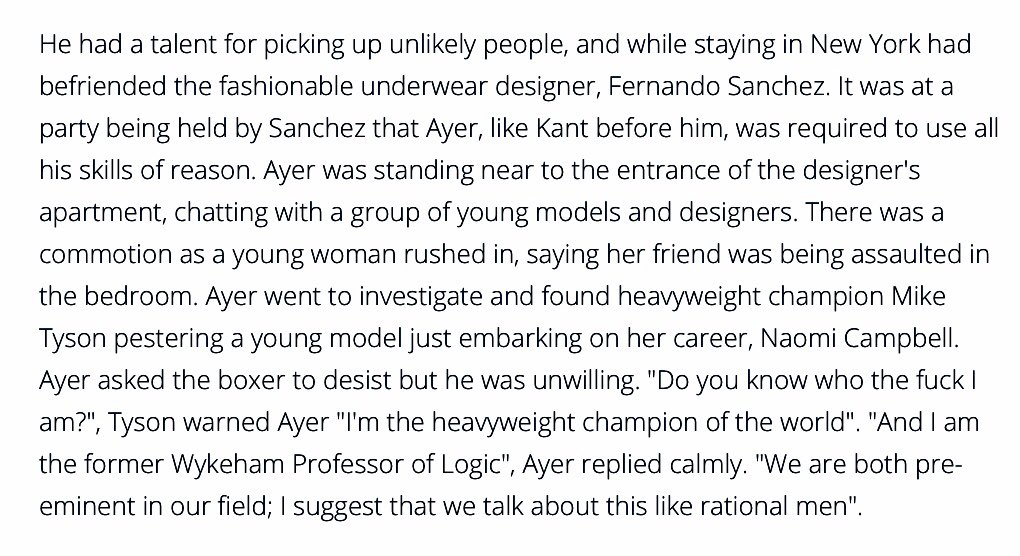 Humean Fork On Twitter A J Ayer Saved A Young Supermodel From Being Assaulted By Mike Tyson