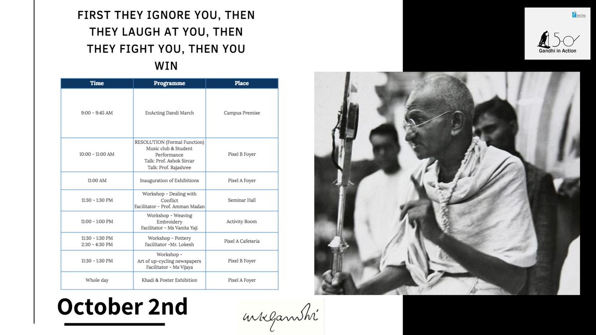azimpremjiuniv's tweet photo. Gandhi150 celebration activities on Oct 2, @azimpremjiuniv https://t.co/6XxR7999PS