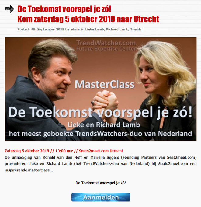 RichardLamb's tweet photo. Aanstaande zaterdag is het zo ver!
De #MasterClass #TrendStrategie.

Meld je aan en kom za5okt met je (zelfrijdende)auto; (waterstof)trein of (elektrische) fiets naar @S2M030 bij Utrecht CS. CU!

Tickets https://t.co/JEzetzlqVf

De Toekomst voorspel je zó!
https://t.co/n0TA1fXE0x https://t.co/9yL1rfQRpG
