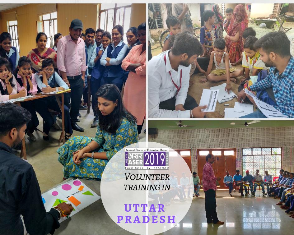 asercentre's tweet photo. The #DistrictLevelTraining is currently underway in #UttarPradesh.These pictures offer a glimpse of the progression of each #DLT–beginning with classroom training, followed by thorough practice sessions &amp; finally,2 volunteers going to a village to conduct the survey!#ASER2019 https://t.co/XxDI2rfv8r