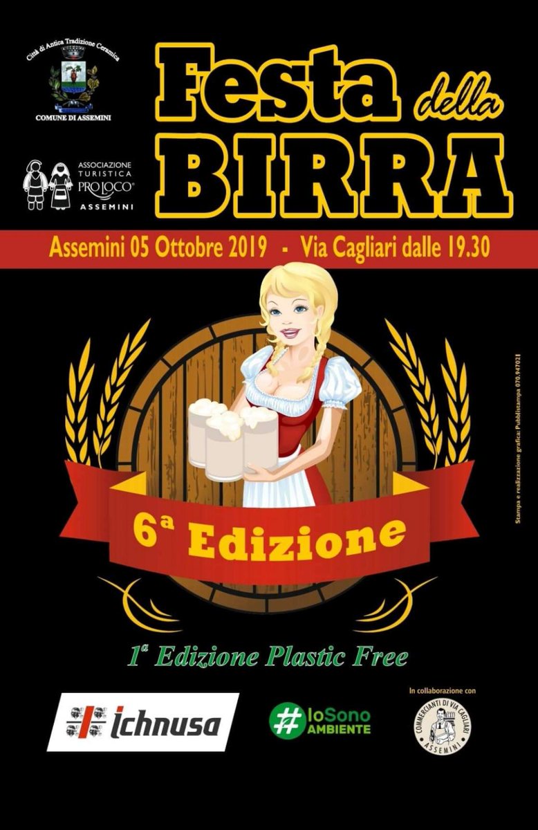 URPAssemini's tweet photo. VI edizione della festa della birra🍻 1^ed. Plastic FREE  🍺🍺🍺Assemini 5 ottobre - ore 19.30 https://t.co/2ZAUTW97W3