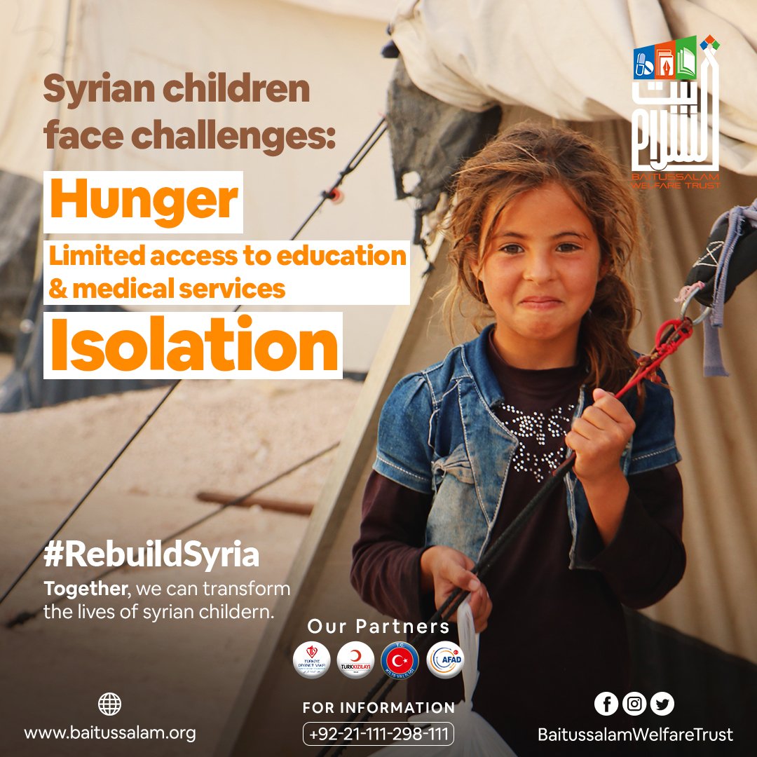 Baitussalam_Org's tweet image. Baitussalam is striving to put a smile on Syrian Children’s faces.
Together, we can transform their lives.
.
.
.
.
.
#RebuildSyria #SupportSyrianChildren #HelpSyria
#education #watersupply #foodbank #shelter #medicalaid #syria
#ambulancesrvice #syrianrefugees #breadplant