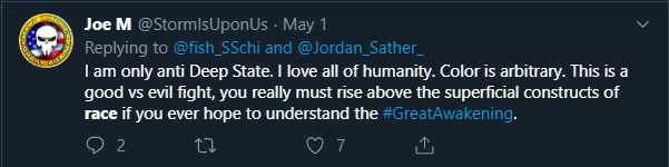 PokerPolitics's tweet photo. Joe M: I love all people. Race is a meaningless concept. 

Also Joe M: My boy Stefan is great and you should all support him. He really takes the fight to (((them))) Er...[Them] Yeah...That's it...[Them] #QAnon #TotallyNotRacist https://t.co/piCCgzqTFy