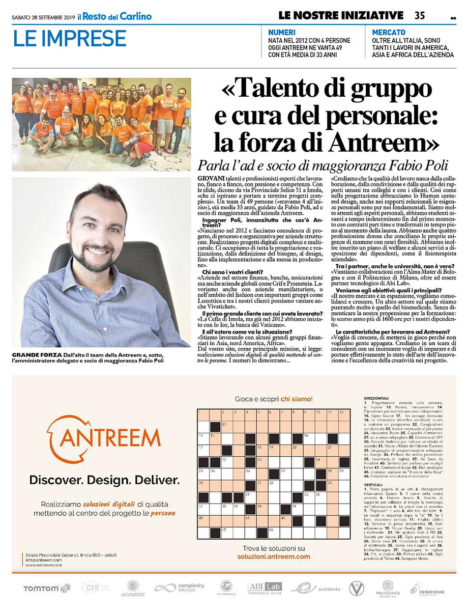 PoliFab's tweet photo. Su il Resto del Carlino, la mia intervista su #Antreem: talento di gruppo, determinazione e cura del personale, alcuni dei nostri punti di forza. https://t.co/fcYKPcsUBi