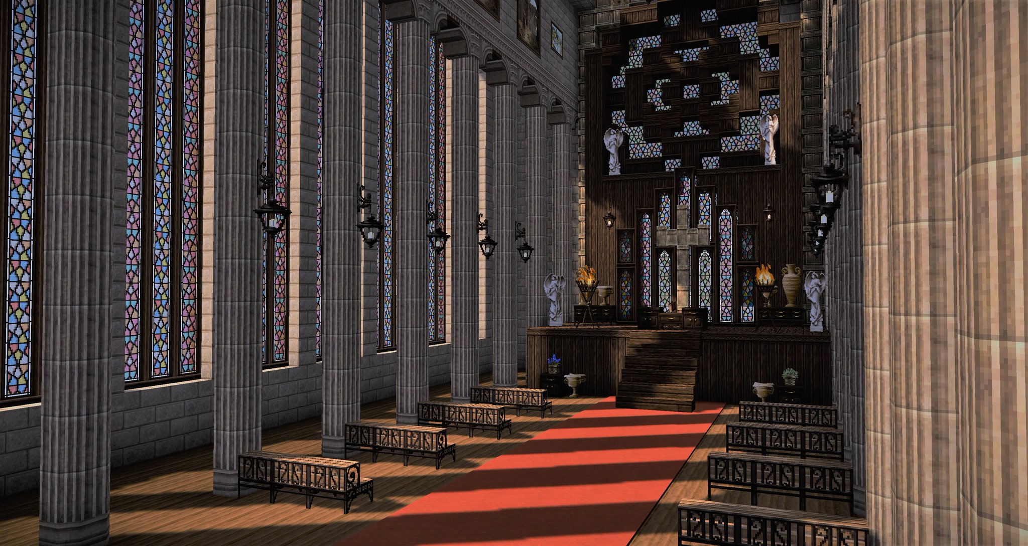 Milk猫 Minecraft Miniaturia ミニチュリの新ガラスブロックで教会の内装を作ってみました
