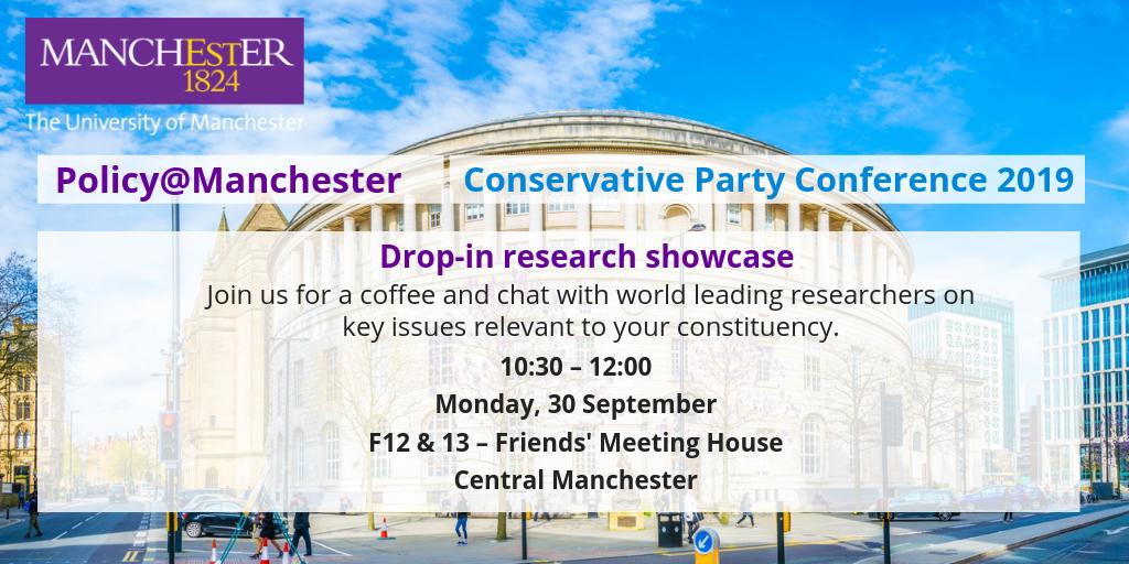 UoMPolicy's tweet image. Join us today at 10.30 - 12.00 for a coffee and chat with world leading researchers from The University of Manchester on key issues relevant to your constituency.
Friends' Meeting House. #CPC19