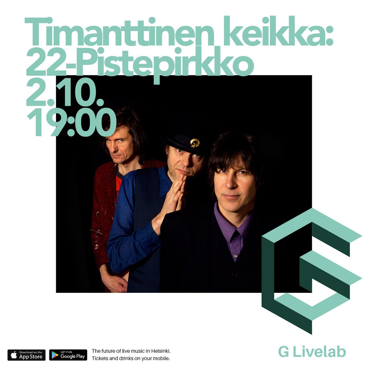 glivelabhki's tweet image. Lokakuun ensimmäisen viikon keikat G Livelabissa. 🍂

ke 2.10. Timanttinen keikka: 22-Pistepirkko 
***SOLD OUT***
to 3.10. @ColorDolor
pe 4.10. Juhani Aaltonen - Arild Andersen Re-Union Trio (FI/NO)
la 5.10. Kotipelto &amp;amp; Kupiainen Duo

Liput ja lisätiedot: glivelab.fi