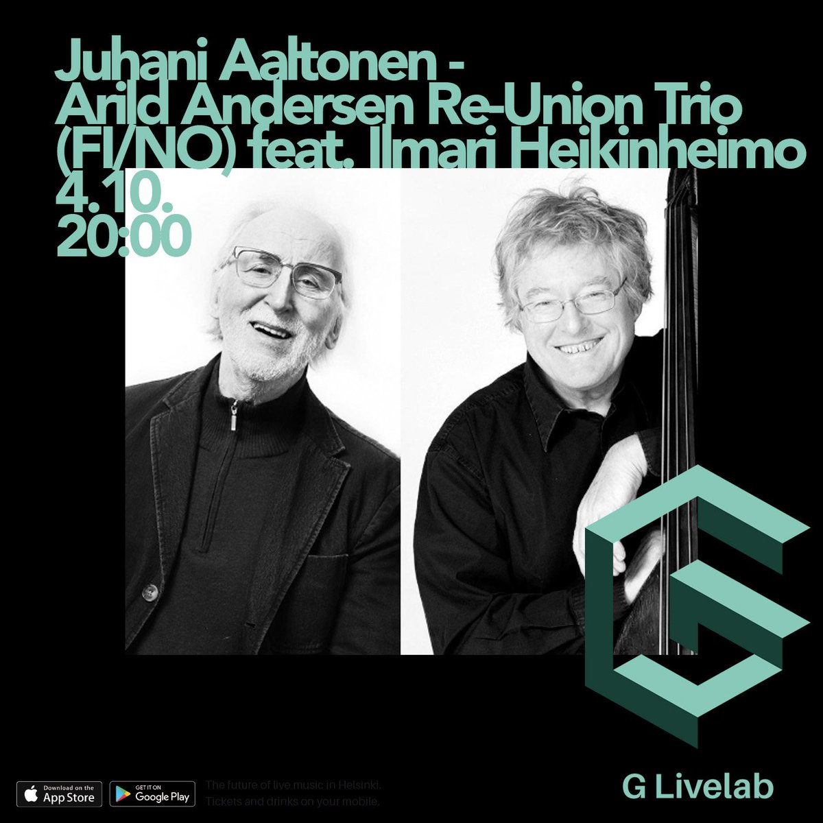 glivelabhki's tweet image. Lokakuun ensimmäisen viikon keikat G Livelabissa. 🍂

ke 2.10. Timanttinen keikka: 22-Pistepirkko 
***SOLD OUT***
to 3.10. @ColorDolor
pe 4.10. Juhani Aaltonen - Arild Andersen Re-Union Trio (FI/NO)
la 5.10. Kotipelto &amp;amp; Kupiainen Duo

Liput ja lisätiedot: glivelab.fi