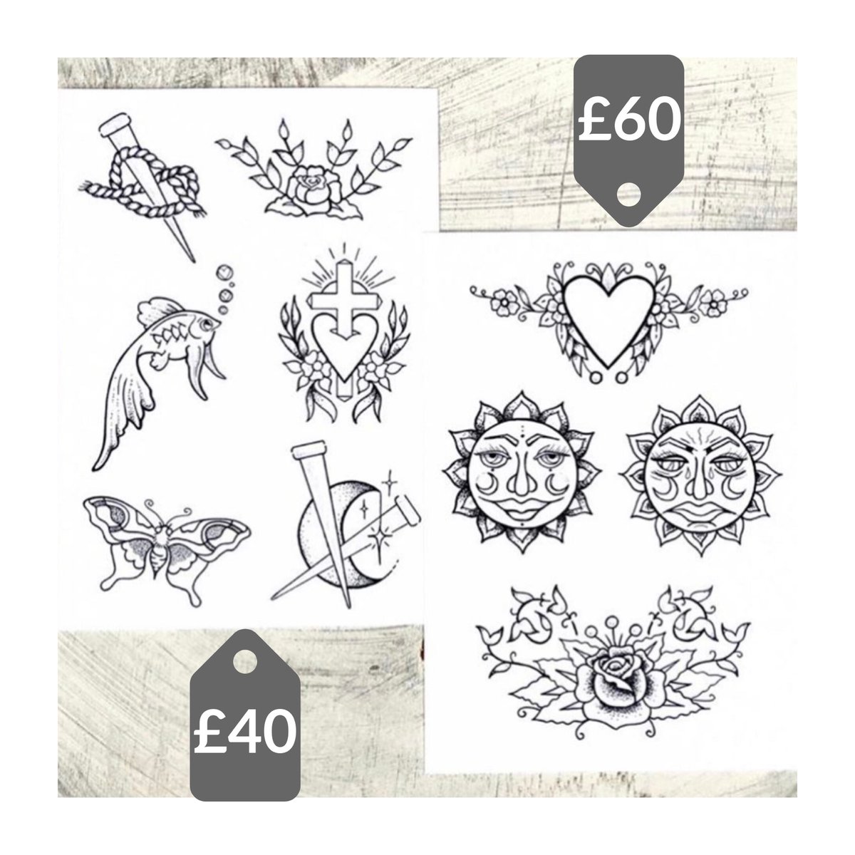 ktrewtattoo's tweet photo. Let’s give you something to look forward to as it’s Monday. Tattoo flash SALE! Claim your design via Whatsapp: 07872103151 #Birmingham #MondayMotivation https://t.co/LhOXqjrA48