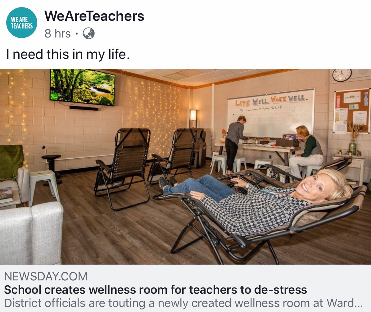What a great idea. Oil diffusers, small water feature and massage chair in a quiet space for teachers.