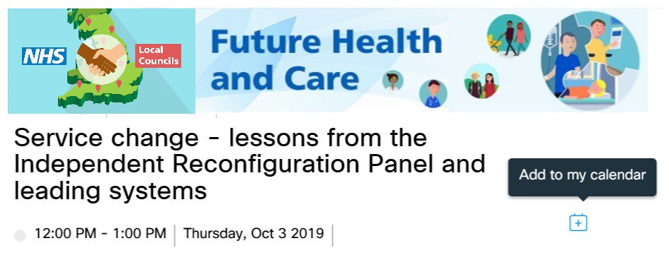 LiamPaulLP's tweet photo. Involved in large-scale service change? Join us on 03rd Oct, 12:00 – 13:00, with Richard Jeavons, CEX, Independent Reconfig Panel &amp; colleagues from leading ICSs. Advice, guidance, candid reflections &amp; where to get support! Click + add to
your calendar! https://t.co/a3XrbhVWBV https://t.co/gOe2drA9q9