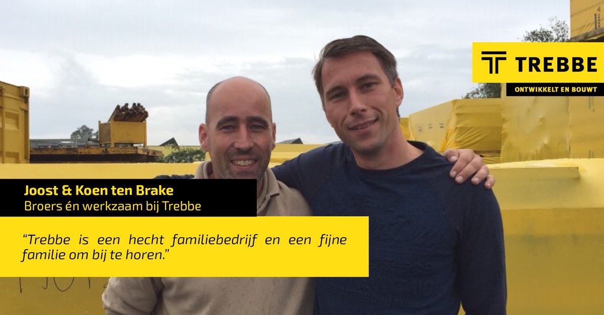 Trebbe is een familiebedrijf. Daar zijn we trots op. Naast de familie Trebbe werken er meer families. Bijv. Joost &amp; Koen ten Brake. De broers vertellen op deze nationale broers- en zussendag over hun werk bij Trebbe KleinBouw in Enschede👬. werkenbijtrebbe.nl/onze-helden/jo… #broerenzusdag