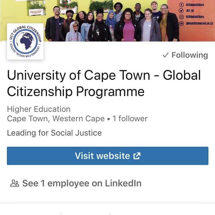 UCT_GC's tweet photo. We are now on #LinkedIn! Please feel free to add us to your online profiles if you have ever worked for us before 🙌🏽 #UCT #UCTStudent https://t.co/3rvpGJtBDa