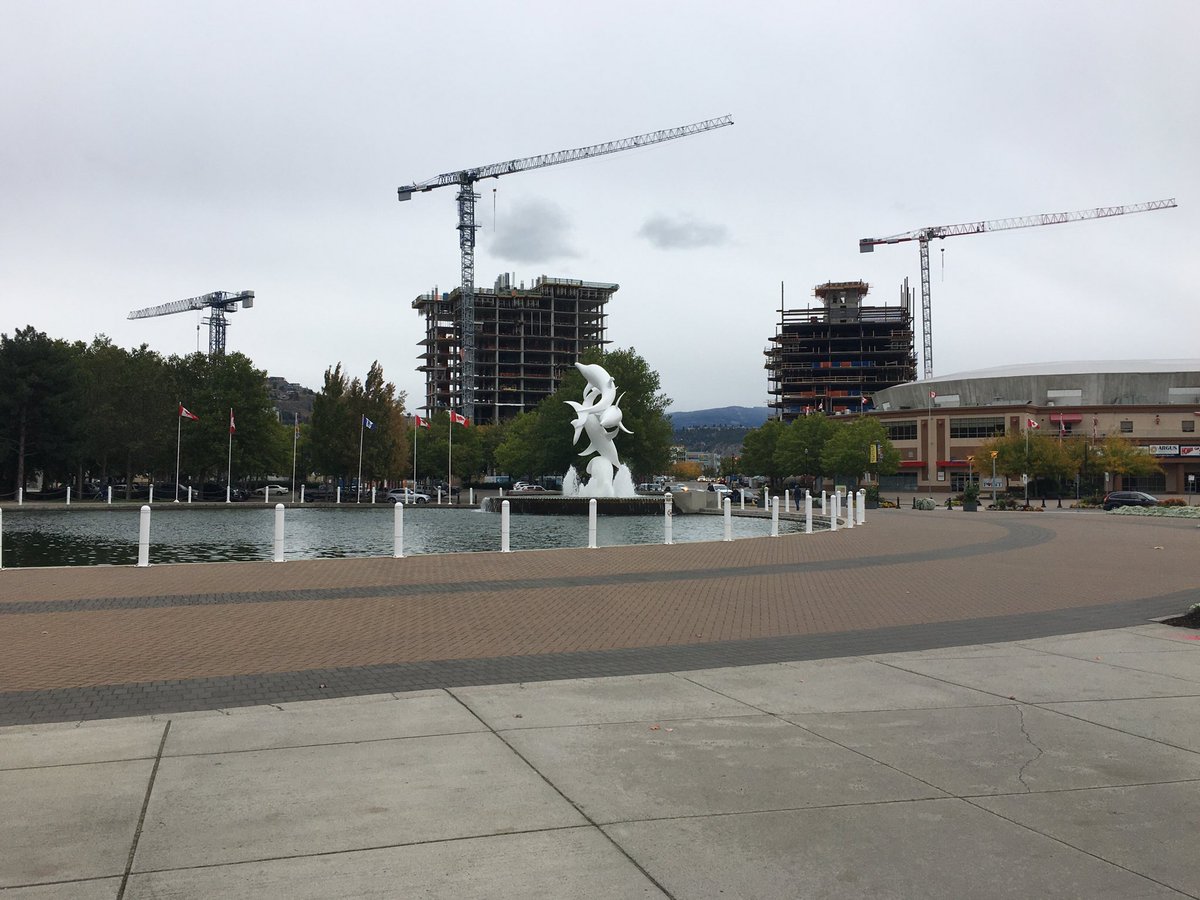 View from Lake Okanagan towards Prospera Place, ⁦<a href="/KelownaNow/">KelownaNow</a>⁩ #constructioncranes