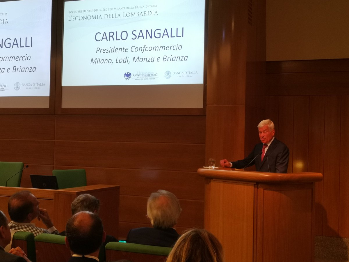 ConfcommercioLo's tweet photo. Il Presidente di @Confcommercio Carlo Sangalli apre la presentazione del "Focus sull'economia della #lombardia" condotto dalla @bancaditalia. Si parla dei risultati nel settore del  commercio, del turismo e del terziario. https://t.co/v3wVpFFsDU
