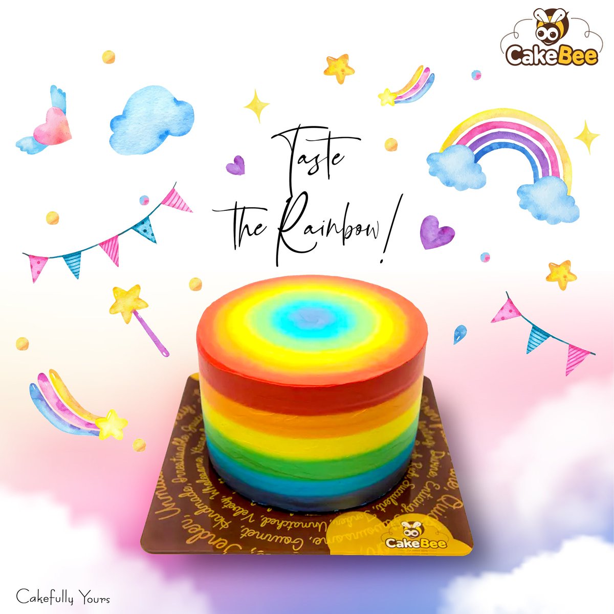 cakebeein's tweet photo. The colours of the rainbow will light up any event. Our 'Rainbow Round Cake' is visually stunning on the outside and on the inside.

#CakeBee #rainbowcake #rainbowflavour #tastetherainbow #cakes https://t.co/J41ExOZXzM