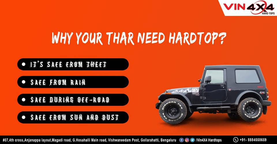 vin4x4's tweet photo. VIN4X4HARDTOPS
__________________________________________
A HOUSE OF HARDTOPS

https://t.co/ZqAjNFBQJE

#vin4x4hardtops #mahindrathar #fiberhardtop
#hardtopsforthar #metalhardtop #4x4modification
#4x4customization #4x4equipments #worldtourismday #tourismday https://t.co/lilHmybozK
