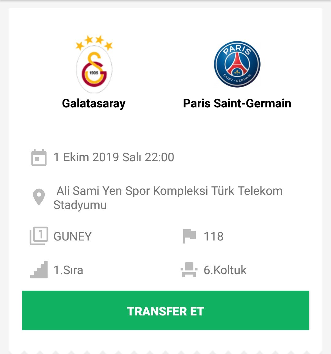 eesiaz's tweet photo. @ntvspor Kale arkası tribününe bilet var arkadaşlar 118. Blok #GSvPSG https://t.co/H9MhZhZsYY