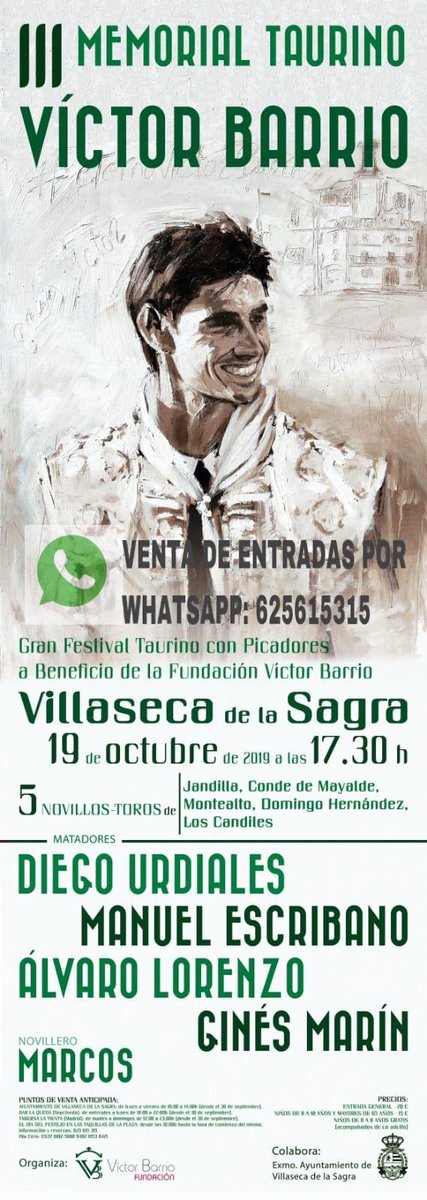 FVictorBarrio's tweet photo. ¡Ya están a la venta las entradas del III #MemorialVB! Puedes adquirir la tuya en:
📍Bar La Queda - Sepúlveda (Segovia)
📍Ayuntamiento de Villaseca de la Sagra (Toledo)
📍Taberna La Tienta - Madrid
O por WhatsApp: 625 61 53 15 https://t.co/QQOgNTzuK9
