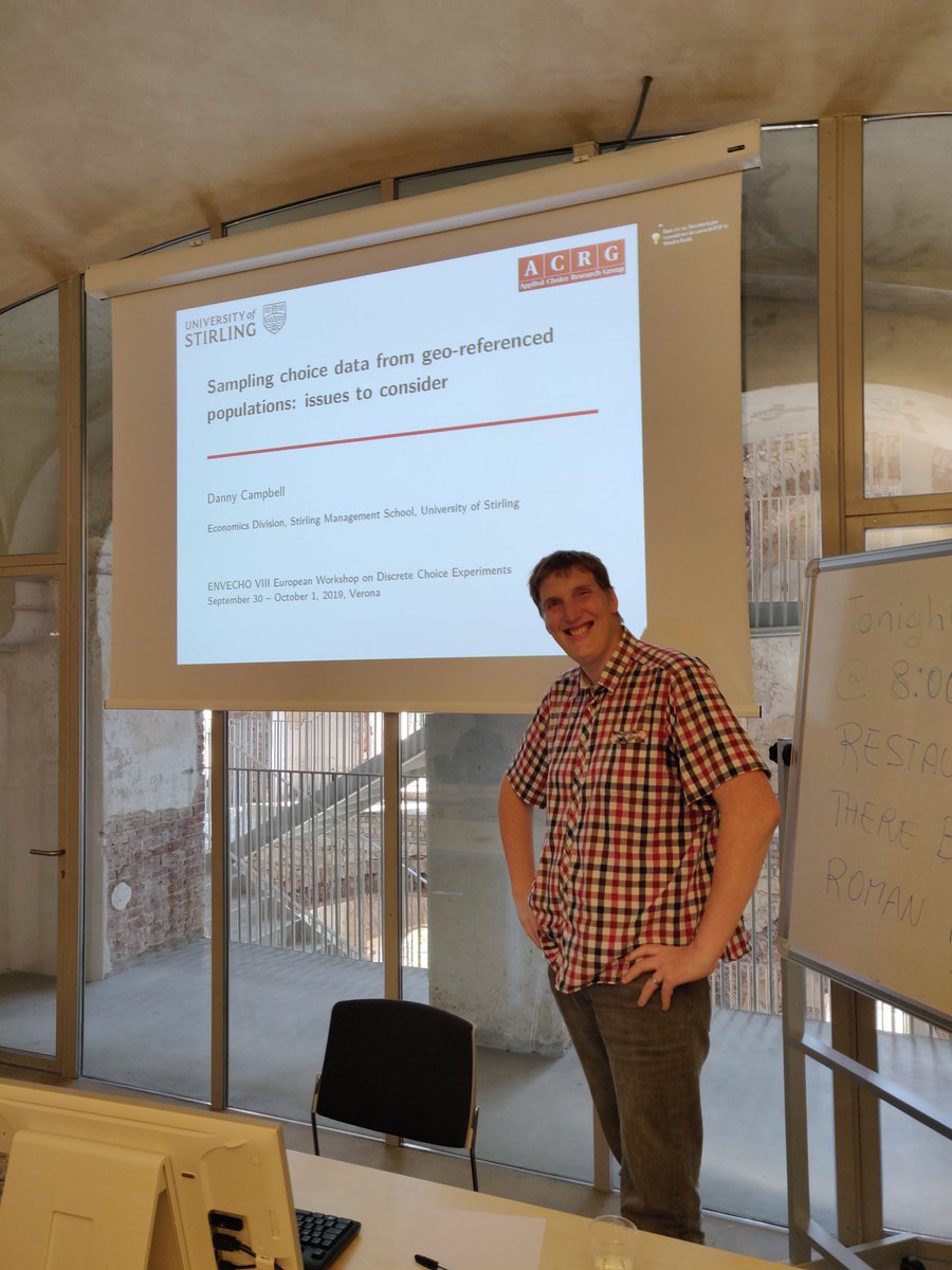 @DCampbell_econ of <a href="/AppliedChoice/">Applied Choice Research Group (ACRG)</a> giving a talk on spatial sampling at #Envecho.  Similar people tend to live in the same areas and failing to explicitly consider this may lead to loss of sampling efficiency #Econometrics