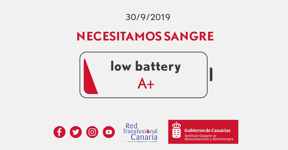 ichhCanarias's tweet photo. 🔺 ¡Necesitamos sangre!

Si eres A+, ven a #DonarSangre. Tu grupo es el más común en Canarias, y también el más necesitado.

Consulta dónde están nuestras unidades móviles > https://t.co/N6YvlAcyaH y puntos fijos > https://t.co/bHSJRxR3kF

Recarga⚡Vidas, #DonaSangre https://t.co/IqmvojKulK