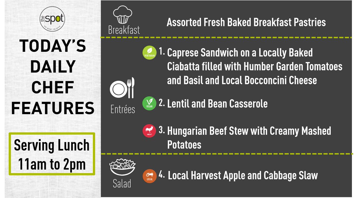 Don’t miss out on a #healthy #local #sustainable meal and a chance to WIN 💲. Visit #TheSpot 📍Barrett CTI North Campus Today to enter. Draw is at 1pm today.
#eattowin #sharethespot #EatGoodDoGood #lovefoodnotwaste
@sustainhumber @humberarb @humber_arc @_humbercollegenorth
