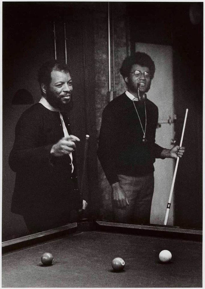 NormalComposers's tweet photo. Ornette Coleman and Anthony Braxton playing pool. https://t.co/tZHT77Vk5B
