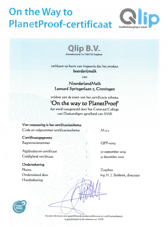 Zuivelcoöperatie <a href="/NoorderlandMelk/">NoorderlandMelk</a> vandaag gecertificeerd voor On the way to #PlanetProof Melk. Gefeliciteerd! planetproof.eu/510/m/nieuws/7…