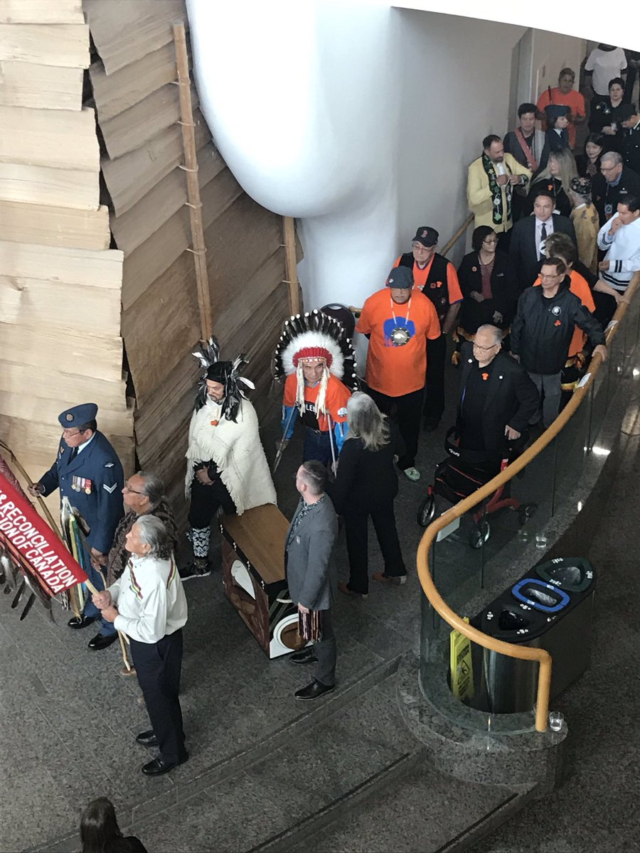 NCTR_UM's tweet photo. Grand entry started. Watch the whole ceremony tonight on APTN.
Residential School Crisis Line: 1-866-925-4419. #TruthB4 #NationalStudentMemorialRegister #OrangeShirtDay2019 https://t.co/r5PXuFijDb
