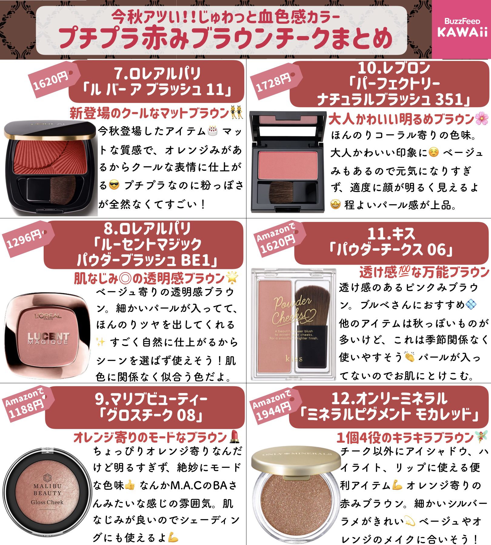 Buzzfeed Kawaii 在 Twitter 上 今秋のおすすめチークは じゅわっと血色感が出せる赤みブラウン 可愛くも大人っぽくもなれる プチプラ赤みブラウンチーク をまとめました 全部00円以下です T Co Qbdqa1j0q1 Twitter