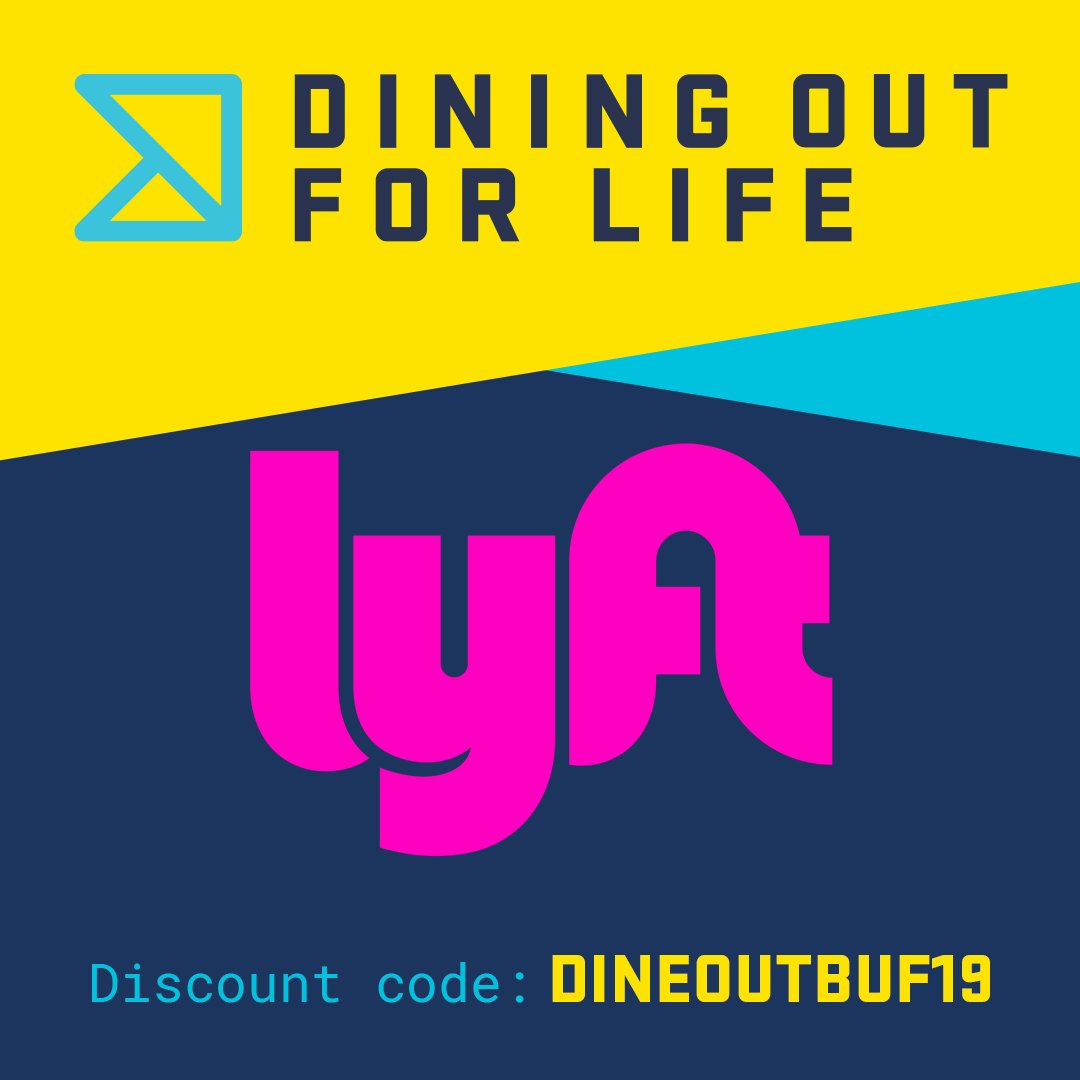Need a Lyft tomorrow?
Lyft is offering $7.16 OFF a ride to participating Dining Out For Life restaurants between 5 p.m. - 12 a.m. on October 1st.

Download Lyft and use promo code: DINEOUTBUF19