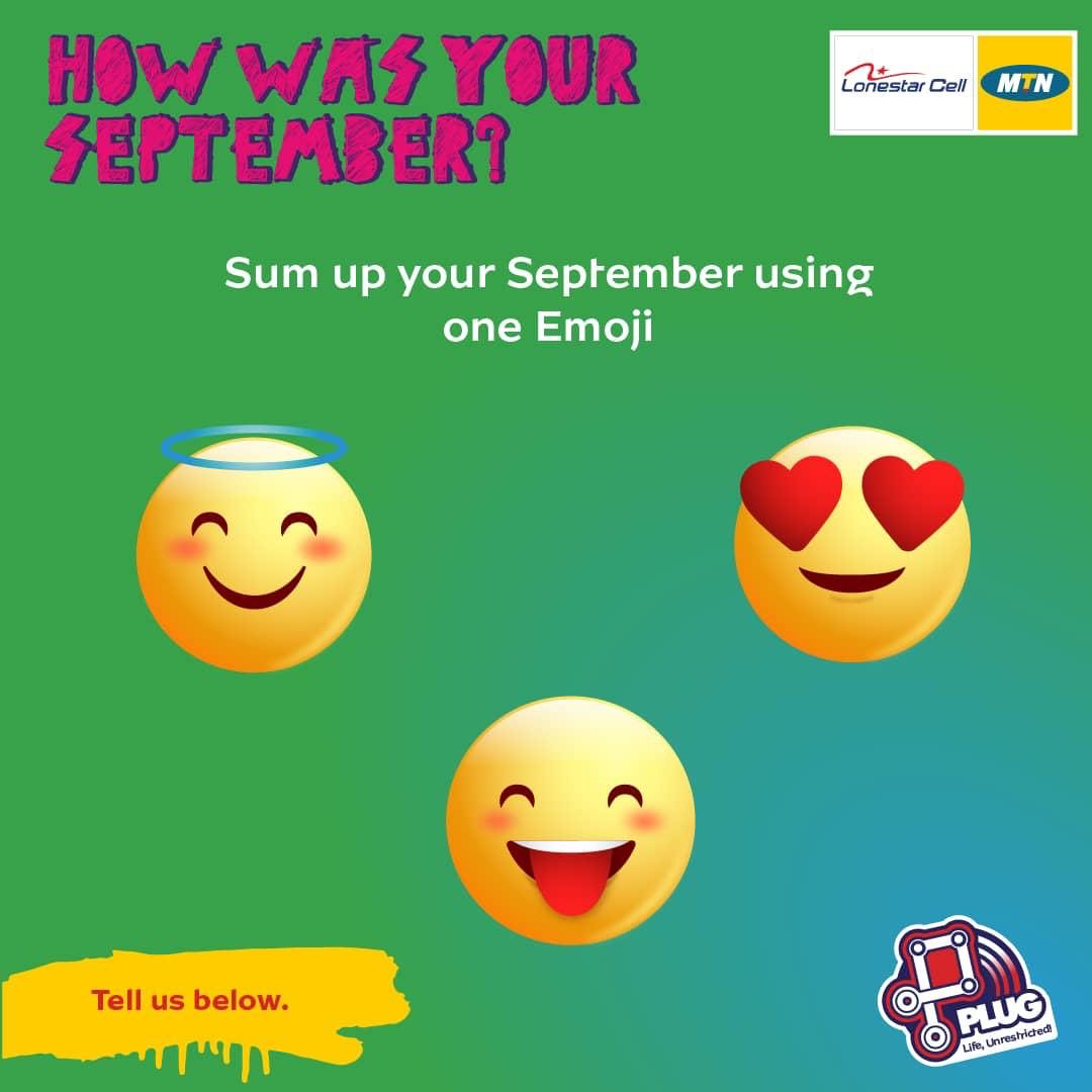 MTN_Plug's tweet photo. Well we’ve been through the Month of September pretty fast 😁 
Sum up your September using one Emoji 😄
And stand a chance to win some MTNPLUG goodies 😊
Don't forget to tag your friends so we all have fun and win goodies together 
#MTNPLUG https://t.co/y8neeMsu6Z