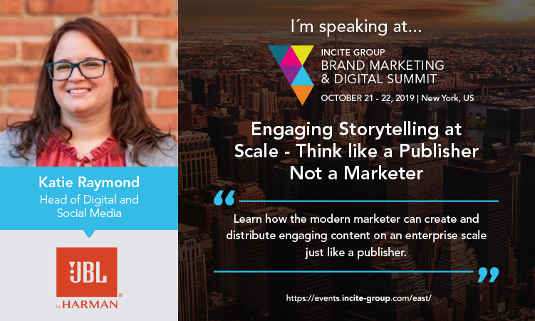 HeyAaronJames's tweet photo. Join us with Katie Raymond, the Head of Digital and Social Media of Harman, at the 2019 Brand Marketing and Digital Summit, and find out how to find or create engaging stories that are authentic to your product and brand. Book now: https://t.co/mTDI85vM4R https://t.co/E8tbsT3NJ7