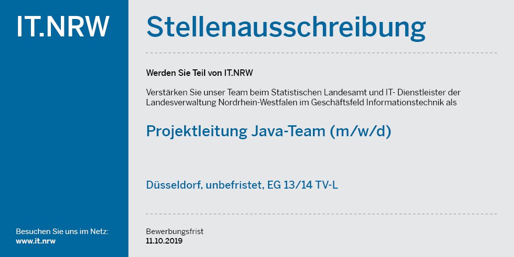 ITNRW's tweet image. Lust auf Verantwortung? Teamplayer? Wir suchen eine #Projektleitung für unser #JavaTeam (m/w/d) im Geschäftsfeld #Informationstechnik. Weitere Infos unter:
it.nrw/jobs
