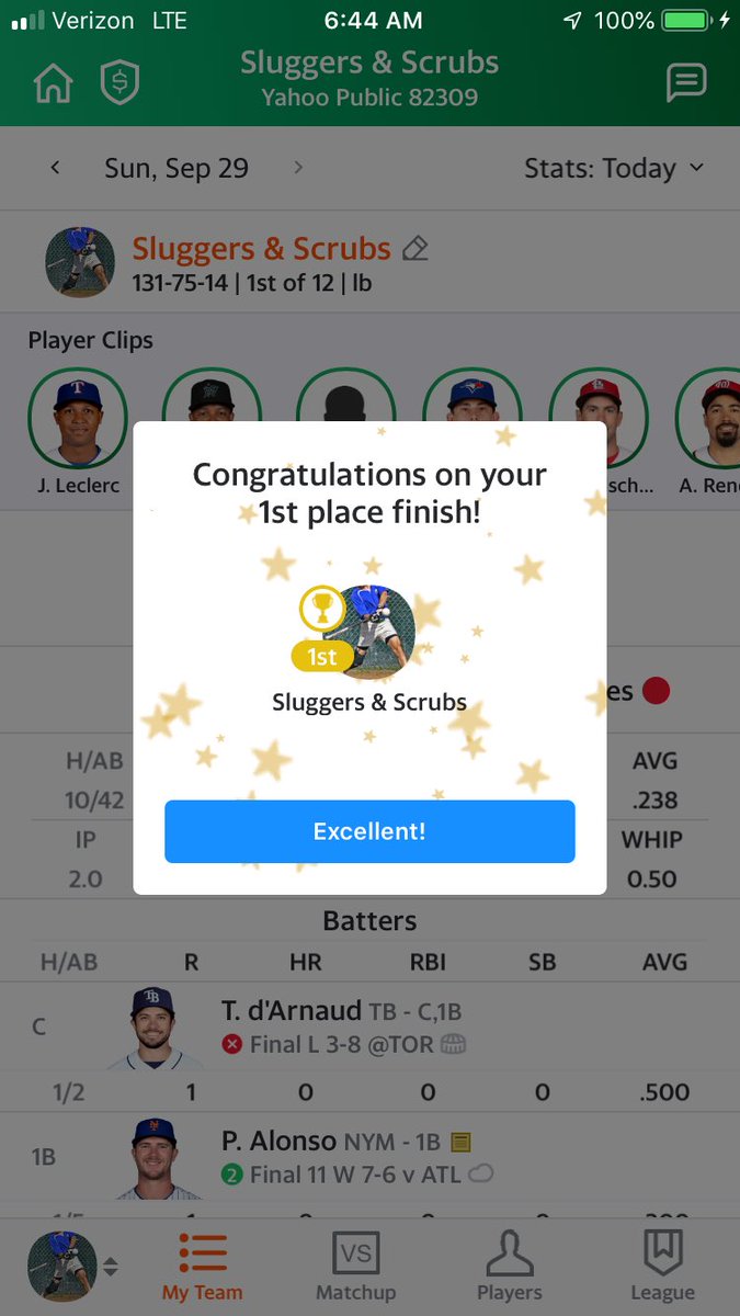 RotoSlacker's tweet image. Welcome news after a hard fought #fantasybaseball season! Special thanks to @sporer #1stplace #champs