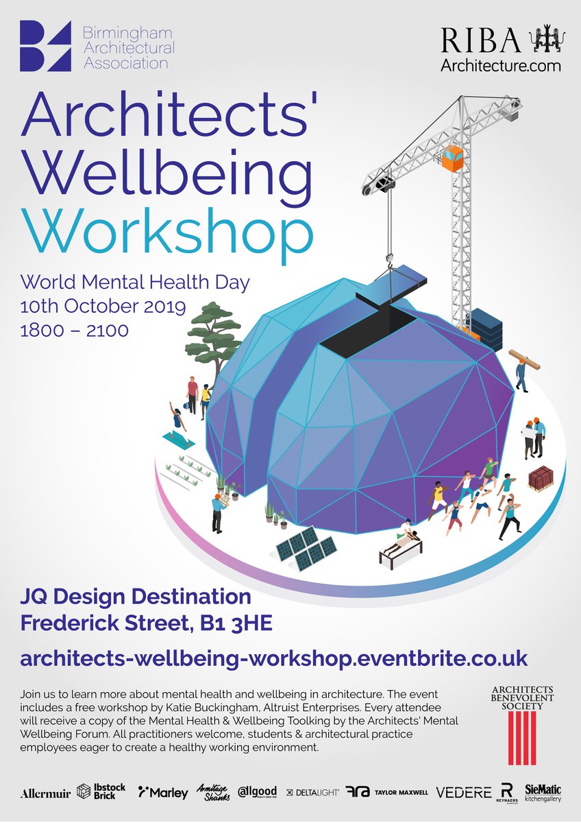 Birm_Arch's tweet image. Join us on #WorldMentalHealthDay to learn practical tips about #mentalhealth and #wellbeing in #architecture! 

Excited to collaborate with the @AMWForum @RIBA @anniecosentino @ArchBenSoc @AltruistUK to deliver workshop promoting #mentalwellbeing

Book: eventbrite.co.uk/e/baa-architec…
