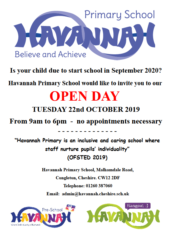 HavannahSch's tweet photo. Havannah Primary School OPEN DAY Tuesday 22nd October 2019 https://t.co/pZNEw5HXA6