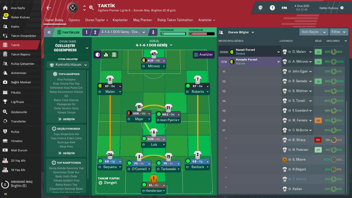 #fm19 #SheUtd 3. senemde kadroyu bu şekilde fakat PL için bayağı zayıf. Sol bekte kalite eksikliği olmasına rağmen iyi verim var ama sağ bekte kalite var verim yok. Sol kanatta da Malen'e yol veriyoruz, paşam çalışmayı değil yatmayı tercih etti.