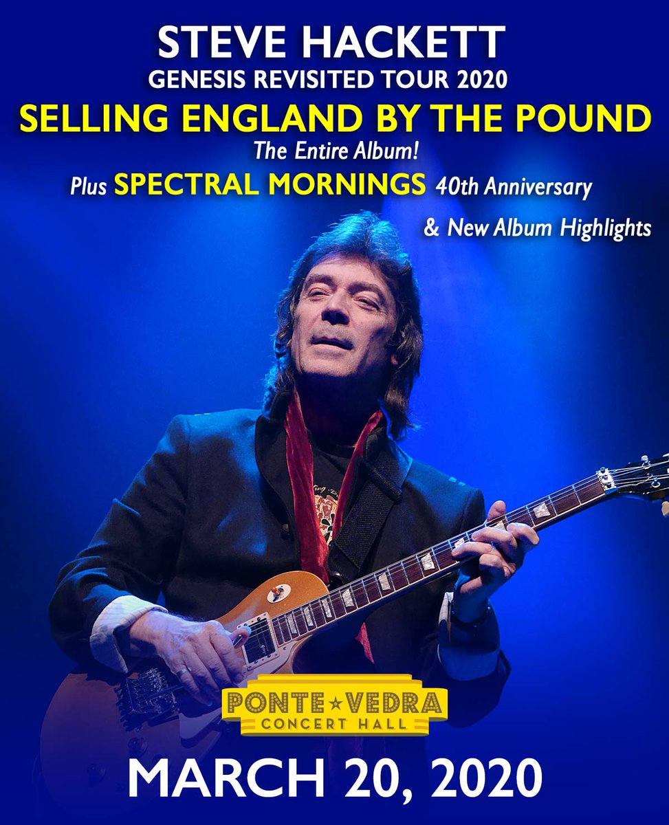 NEW SHOW ANNOUNCEMENT 2! The @PV_ConcertHall is thrilled to welcome progressive rock guitarist Steve Hackett on his “Selling England by the Pound Tour” on Friday, March 20, 2020. Reserved seating tickets for Steve Hackett go on sale this Friday, October 4 at 10am.
