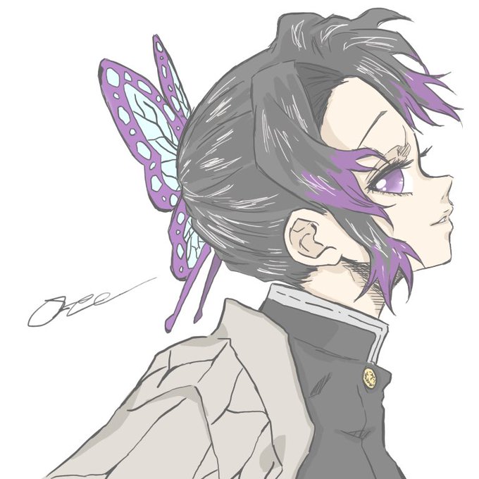おれをのあとりえ。さんがTwitterに投稿した胡蝶しのぶ(鬼滅の刃)のイラスト。