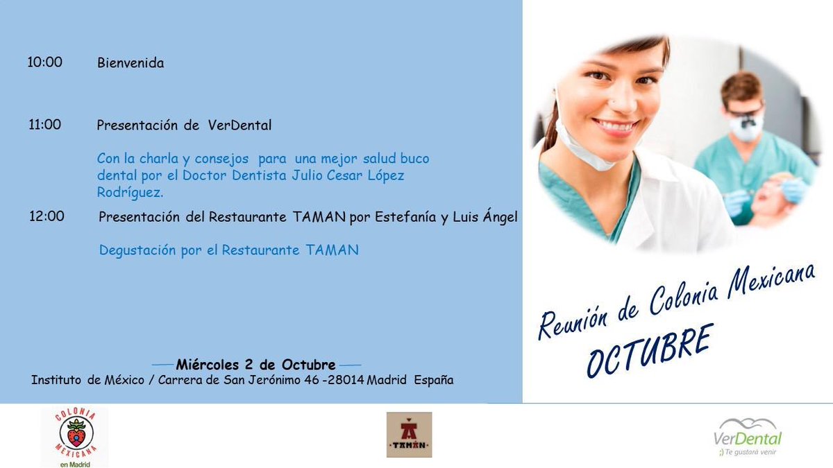 A nuetros socios y amigos les esperamos el próximo 2 de Octubre en nuestra reunión mensual, no falten!! 🦷🌮🇲🇽