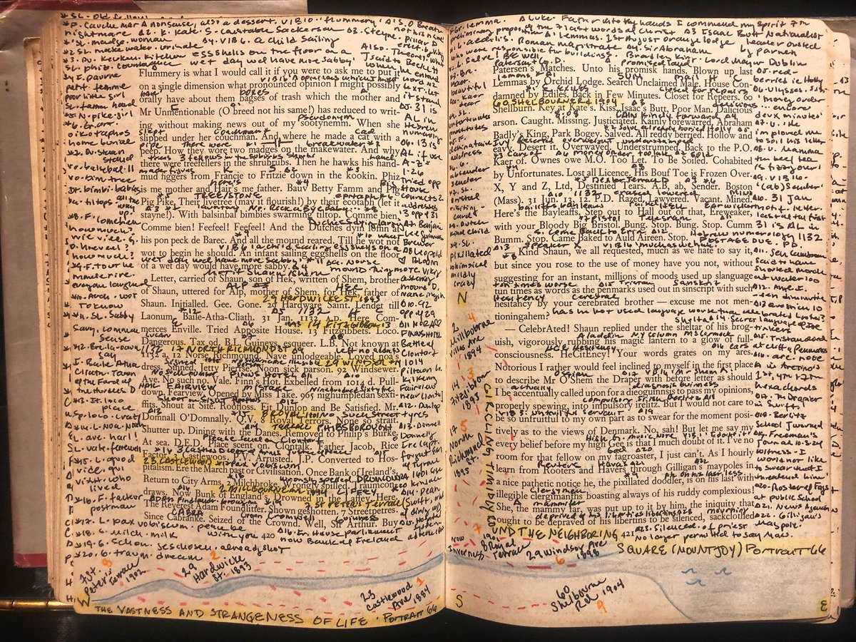 LookUpYoga's tweet photo. Flipping through my Finnegans Wake picking out the next few Wake Cards; this sweet intro to Shaun and the Rainbow girls and the 9 addresses Joyce lived in Dublin *Martello South 11 not included
#wakepages #finnshotel https://t.co/IcnCAhTRwy