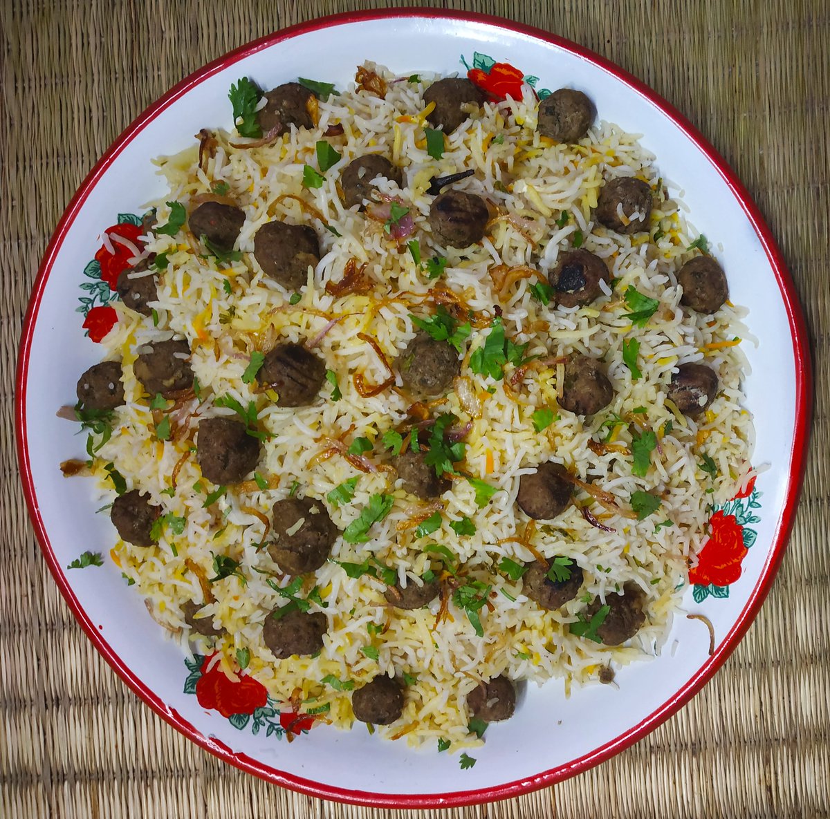 113. Shahi Moti Biriyani (Known as Shahi Moti Polao As well). Prepared Last Night. Didn't have silver foil to wrap the meat balls.  #HomeCooking