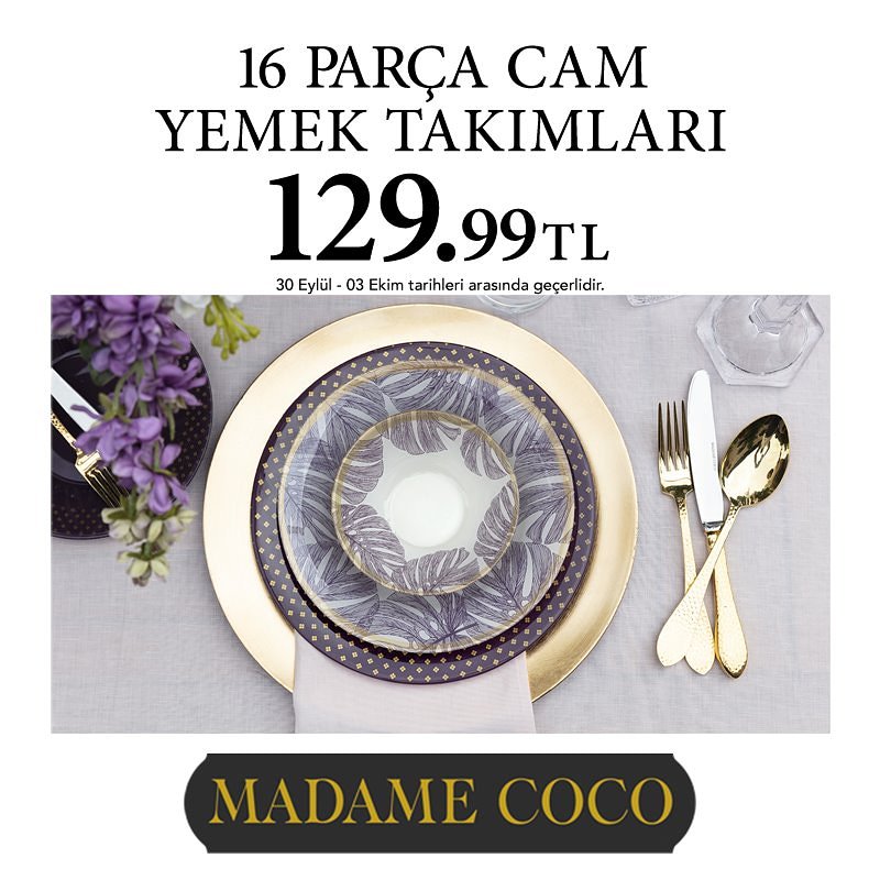 Madame Coco'da 16 Parça Cam Yemek Takımları 129,99 TL. Madame Coco, Pelican Mall'de. 

 #madamecoco #yemektakimi #pelicanmall #avcilar