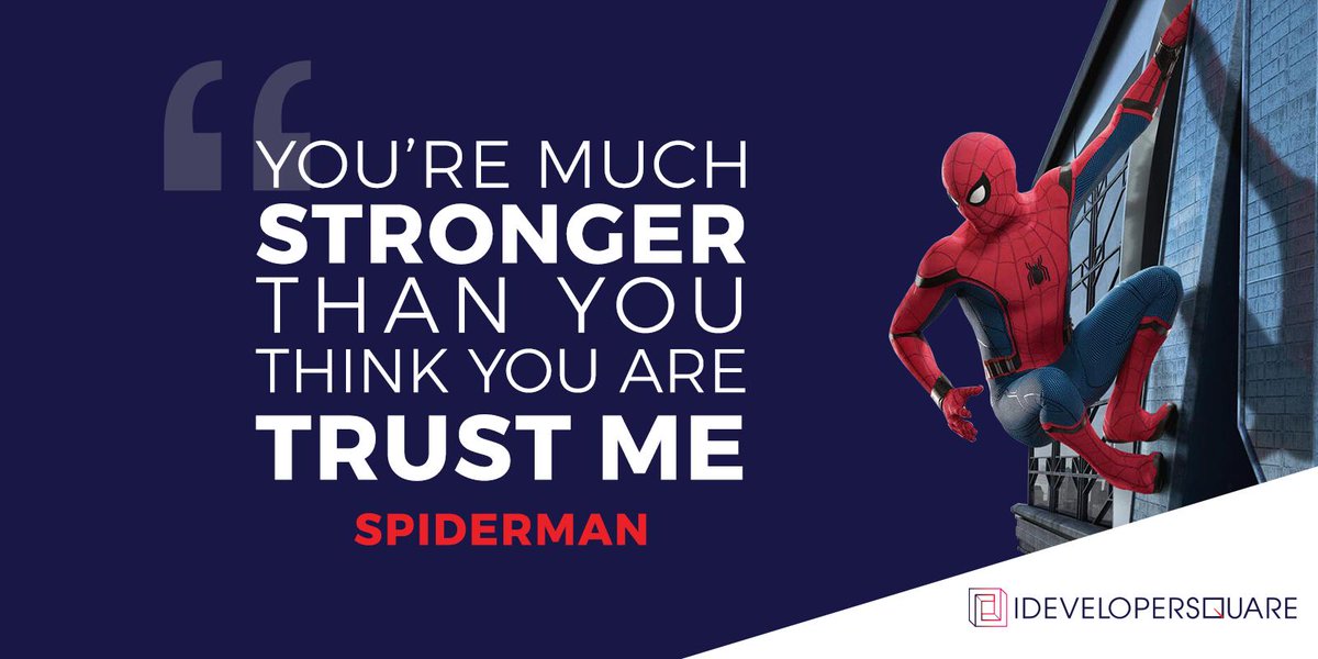 iDevSquare's tweet photo. Monday Motivation:

“You’re much stronger than you think you are. Trust me.” – Spiderman

#mondaymotivation #Monday #mondaythoughts #marvel #spiderman #marvelcomics #avengers #motivation #businesstips #ecommerce #webdesign #weebdevelopment #hustle #grind #repeat #success https://t.co/lobl3Xrvmq
