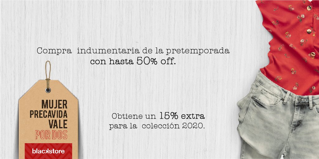 blackstore_uy's tweet photo. Si sos una mujer precavida, ¡entonces sabés que valés por dos! Por eso, en todos nuestros locales, comprando indumentaria de la pre-temporada, ¡te regalamos un beneficio exclusivo para la colección 2020🛍! #MujerPrecavidaValePorDos https://t.co/SKBlUzqnAm